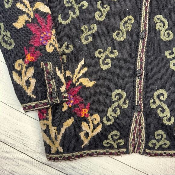 Vintage Nordic Design Wool Blend Ornate Design Cardigan Sweater Brown Medium - Picture 6 of 8